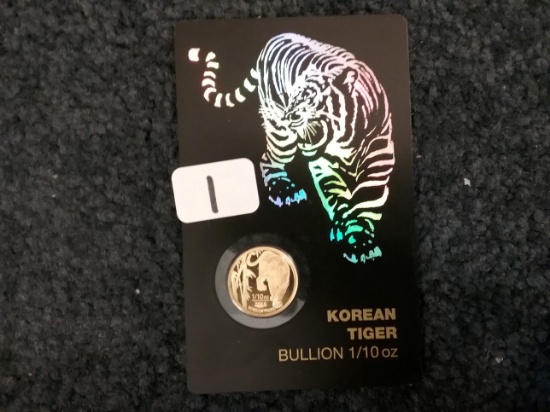 GOLD! Cool 2018 Korean Tiger 1/10 ounce gold .9999 fine