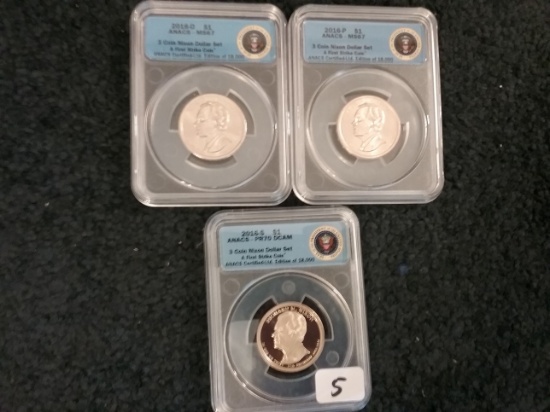 ANACS 3-Coin Presidential Dollar Set Richard Nixon