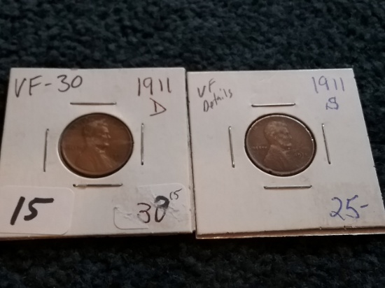 1911-S and 1911-D Wheat cents