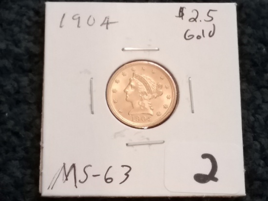 GOLD! 1904 Liberty Head $2.5 Dollar in MS-63