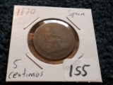 1870 Spain 5 centimos in nice condition