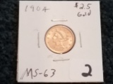 GOLD! 1904 Liberty Head $2.5 Dollar in MS-63