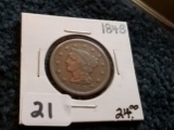 1848 Braided Hair Large Cent in Very Fine plus condition