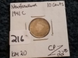 1941 Newfoundland Silver 10 cents in About Uncirculated