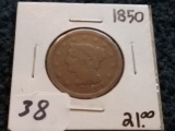 1850 Braided Hair Large cent in good