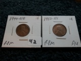 Two Repunched Mint Mark Brilliant uncirculated Wheat cents