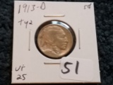 KEY DATE 1913-D Type 2 Buffalo Nickel in Very Fine 25 condition