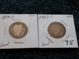 1903-S and 1889-O Barber Quarters in Good