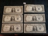 Six Crisp $1 Silver Certificates