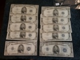 Group of 10 Mixed $5 Silver Certificates