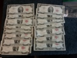 Group of 15 Mixed $2 Red Seal Notes