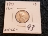 high grade! 1943 Steel Wheat Cent in MS-66+
