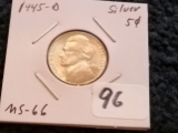 High Grade 1945-D Jefferson Silver Wartime Nickel in MS-66