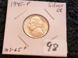 High grade 1945-P Jefferson Silver Wartime Nickel in MS-65+