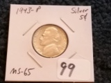 High Grade 1943-P Jefferson Silver Wartime Nickel in MS-65