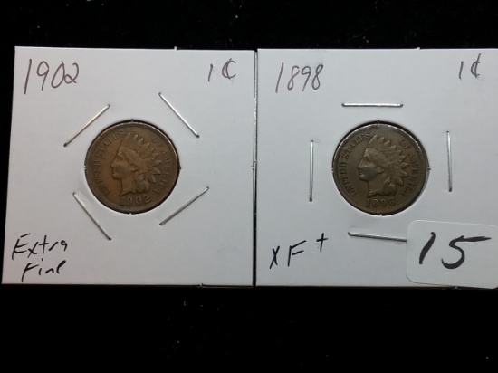 Two Indian Cents in Extra Fine