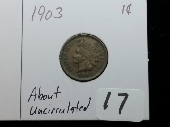 1903 Indian cent in About Uncirculated