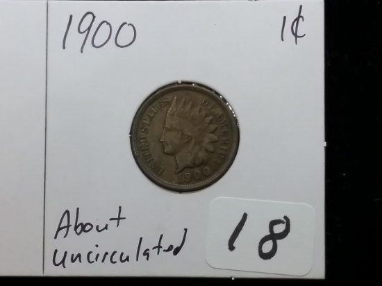1900 Indian Cent in About Uncirculated