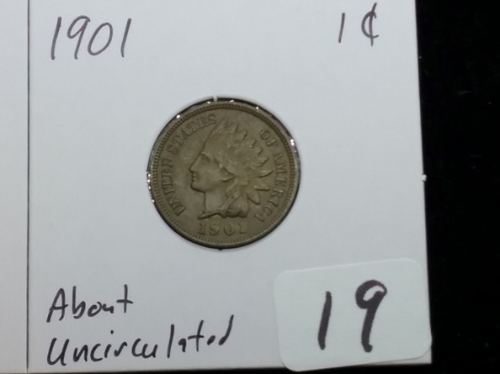 1901 Indian Cent in About Uncirculated