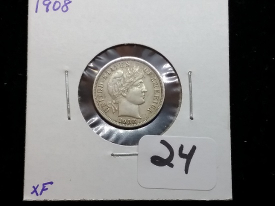 1908 Barber Dime in Extra Fine condition