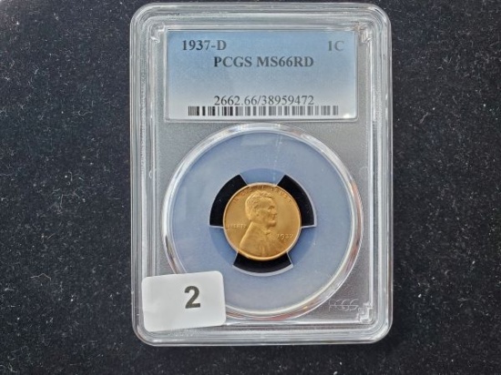 PCGC 1937-D Wheat Cent in MS-66 RED