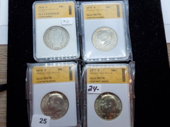 Four SGS Slabbed Half Dollars