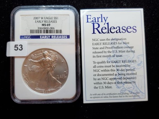 NGC 2007-W American Silver Eagle in MS-69