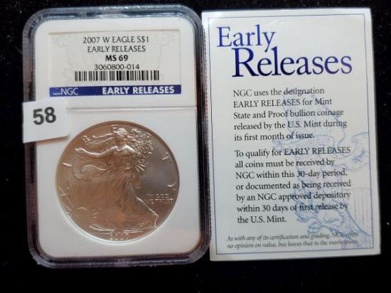 NGC 2007-W American Silver Eagle in MS-69