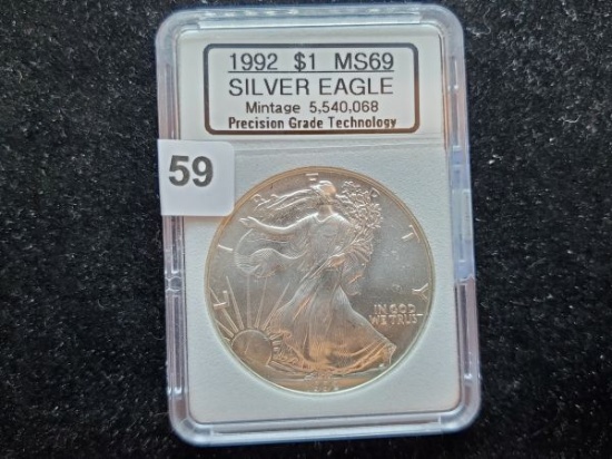Slabbed 1992 American Silver Eagle in MS-69