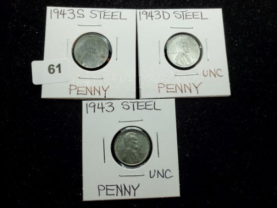 P-D-S Set of 1943 Steel Wheat Cents