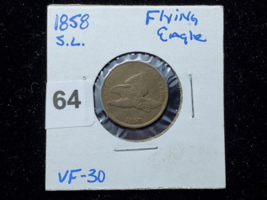 1858 Flying Eagle Small Letters cent in Very Fine 30