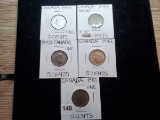 Five Canadian 5 cent pieces