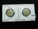Two Silver Swedish 50 ores
