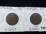 1919 and 1916 Canada one cents