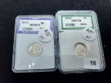 Two Slabbed Silver Roosevelt Dimes