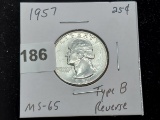 1957 Washington Quarter in MS-65 with Type B Reverse