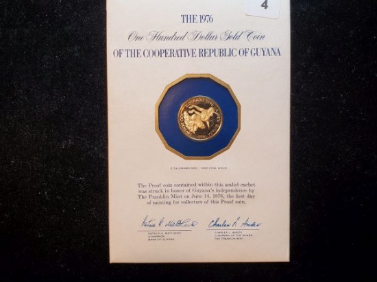 GOLD! Proof 1976 $100 Cooperative Republic of Guyana