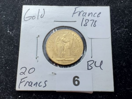 GOLD! Brilliant Uncirculated 1878 France 20 francs