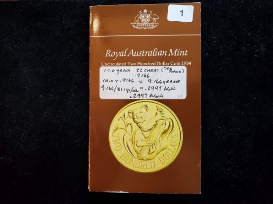 GOLD! Beautiful 1984 Australia $200 Uncirculated Gold