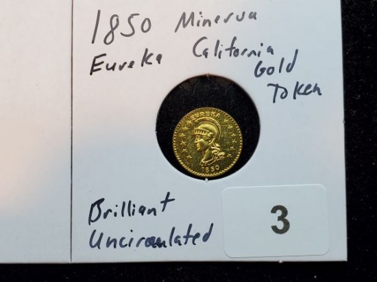 RARE! 1850 Minerva Eureka California Gold Token