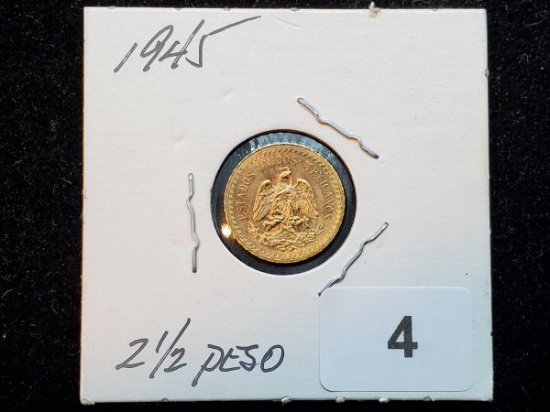 GOLD! Brilliant Uncirculated 1945 Mexico 2 1/2 peso