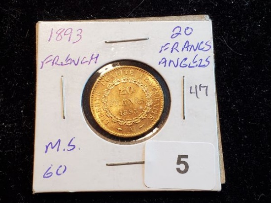 GOLD! 1893 France 20 francs Brilliant Uncirculated