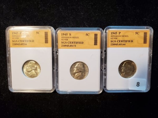 Three slabbed Silver War Nickels