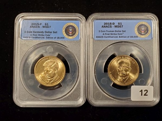 Two ANACS 2015-P and D Presidential Dollars in MS-67