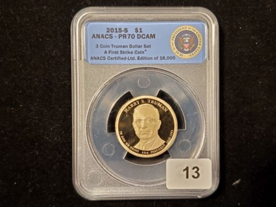 ANACS 2015-S Truman Presidential Dollar in Proof 70 Deep Cameo