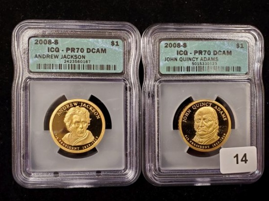 Two ICG 2008-S Presidential Dollars in Proof 70 Deep Cameo