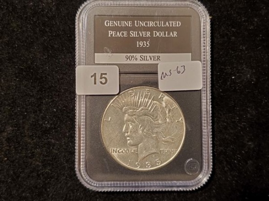 Slabbed 1935 Peace Dollar in MS-63