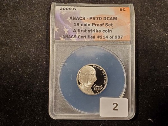 ANACS 2009-S Jefferson Nickel Proof 70 Deep Cameo