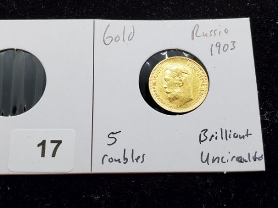 GOLD! Russia 1903 5 roubles in Brilliant Uncirculated