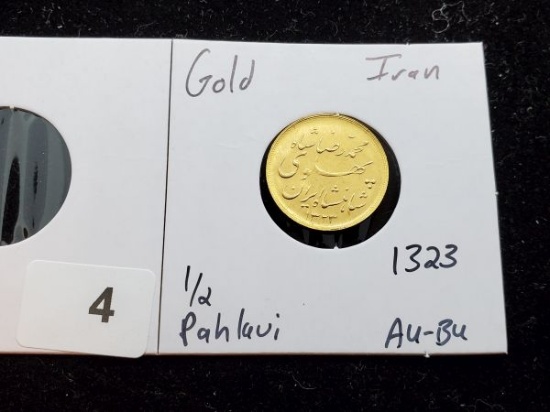 GOLD! Iran 1323 1/2 Pahlavi in AU-BU